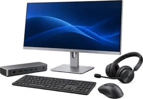 Monitor, docking, teclado, mouse y diadema